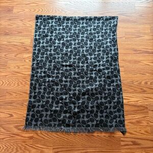 Coach Signature Black And Gray Large Reversible Scarf Wrap